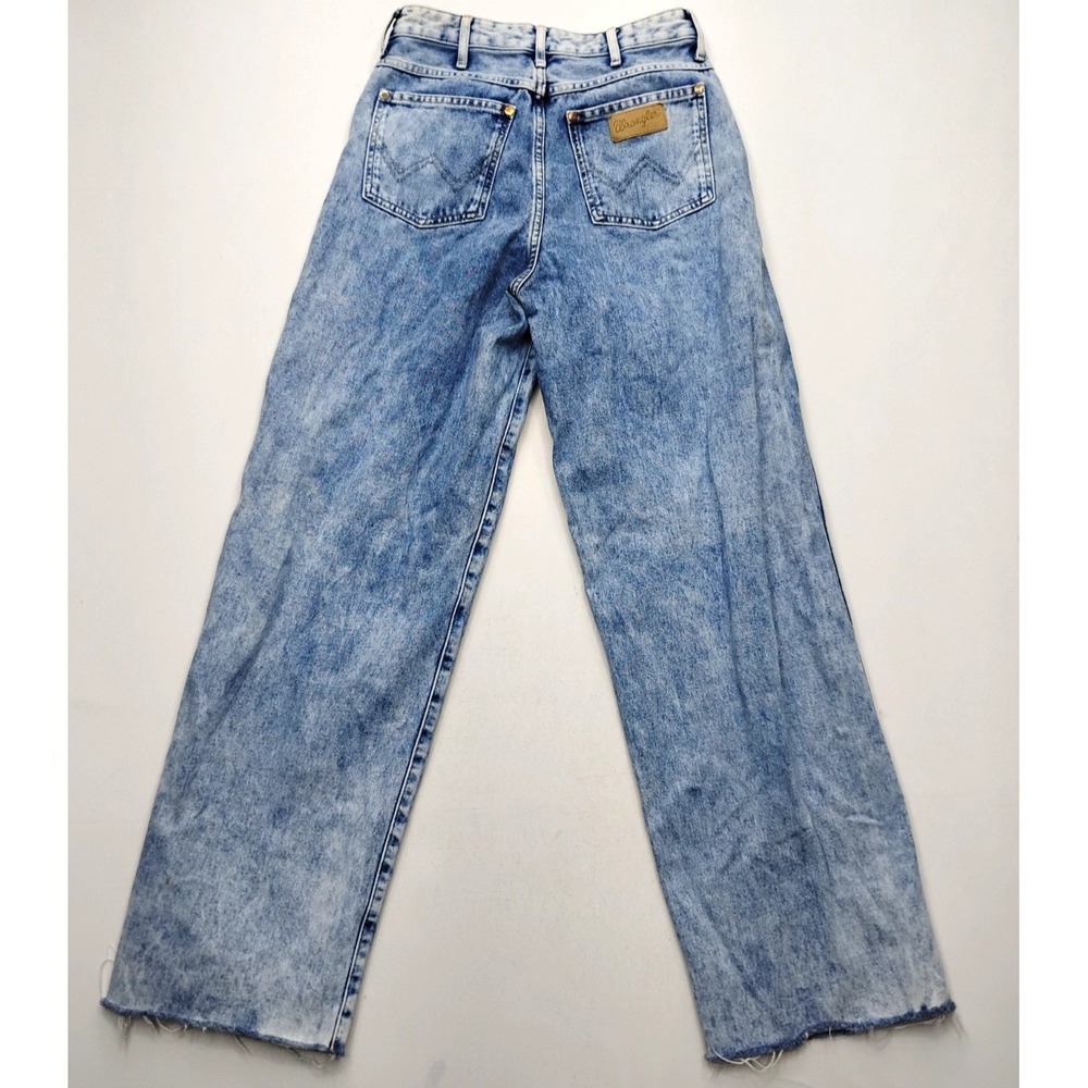 Wrangler Barrel Jeans Womens 27 High Rise Cowboy 652 Western Raw Hem Acid Wash‎